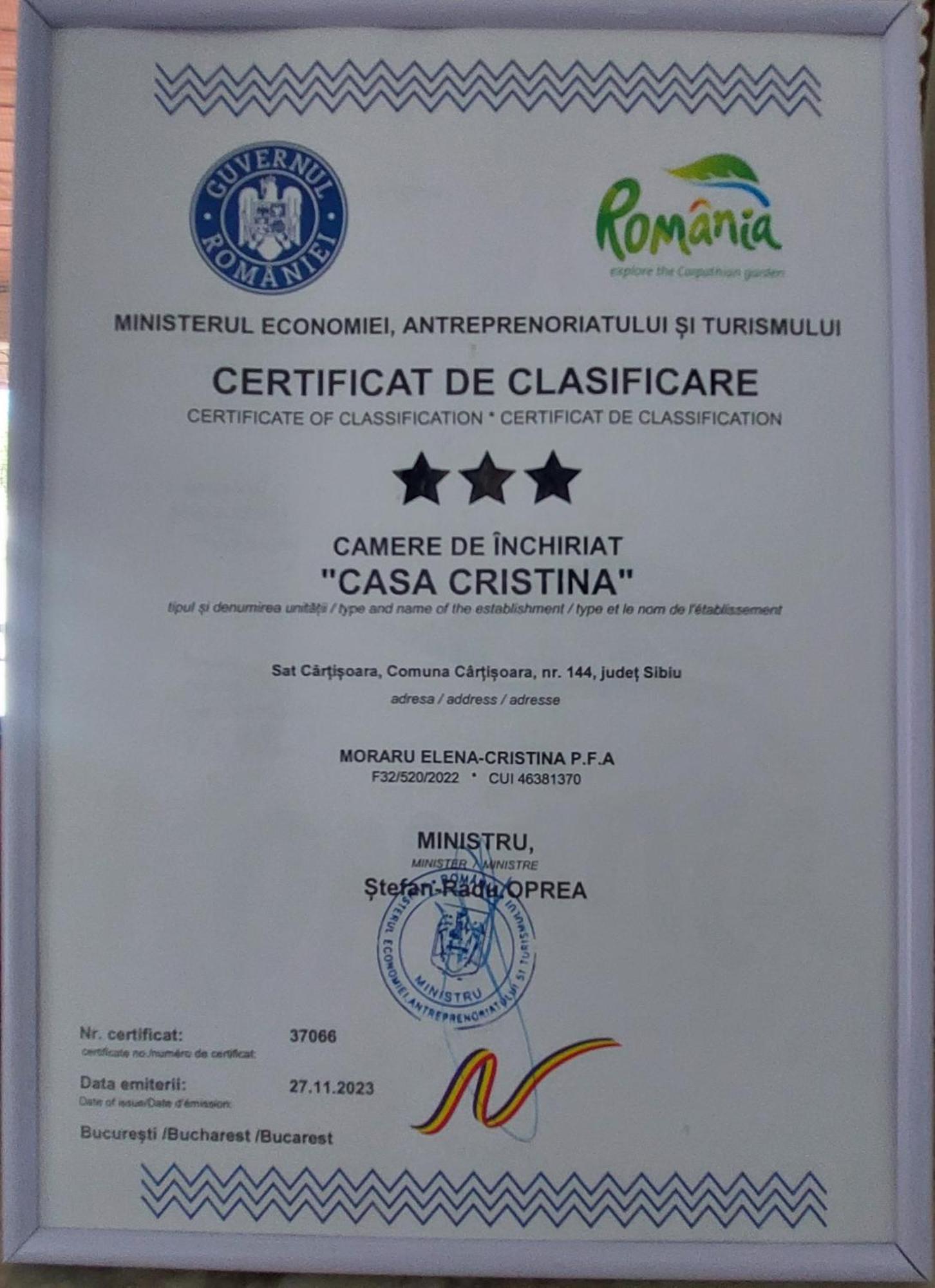 Casa Cristina 호텔 Cîrţişoara 외부 사진